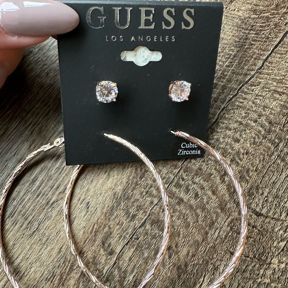 GUESS Hoop Earrings with matching studs ( cubic Zirconia)